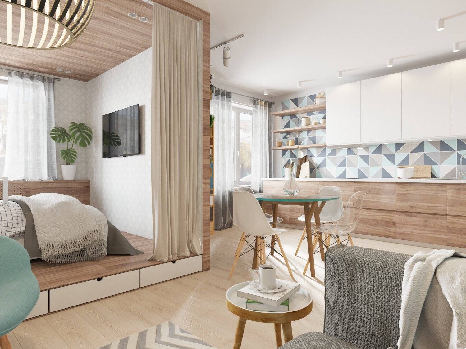 Дизайн квартиры-студии 2018 – фото идеи интерьера со свободной планировкой