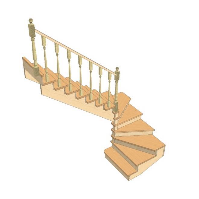 3d расчет лестницы с забежными ступенями с поворотом 90 градусов