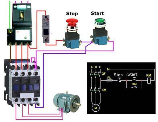 Пускатель для электродвигателя 220 вольт схема подключения