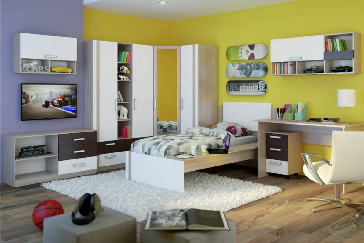Мебель для молодежной комнаты: стильная для девушки, дизайн интерьера спальни для юноши, модная в современном стиле, обычный минимализм