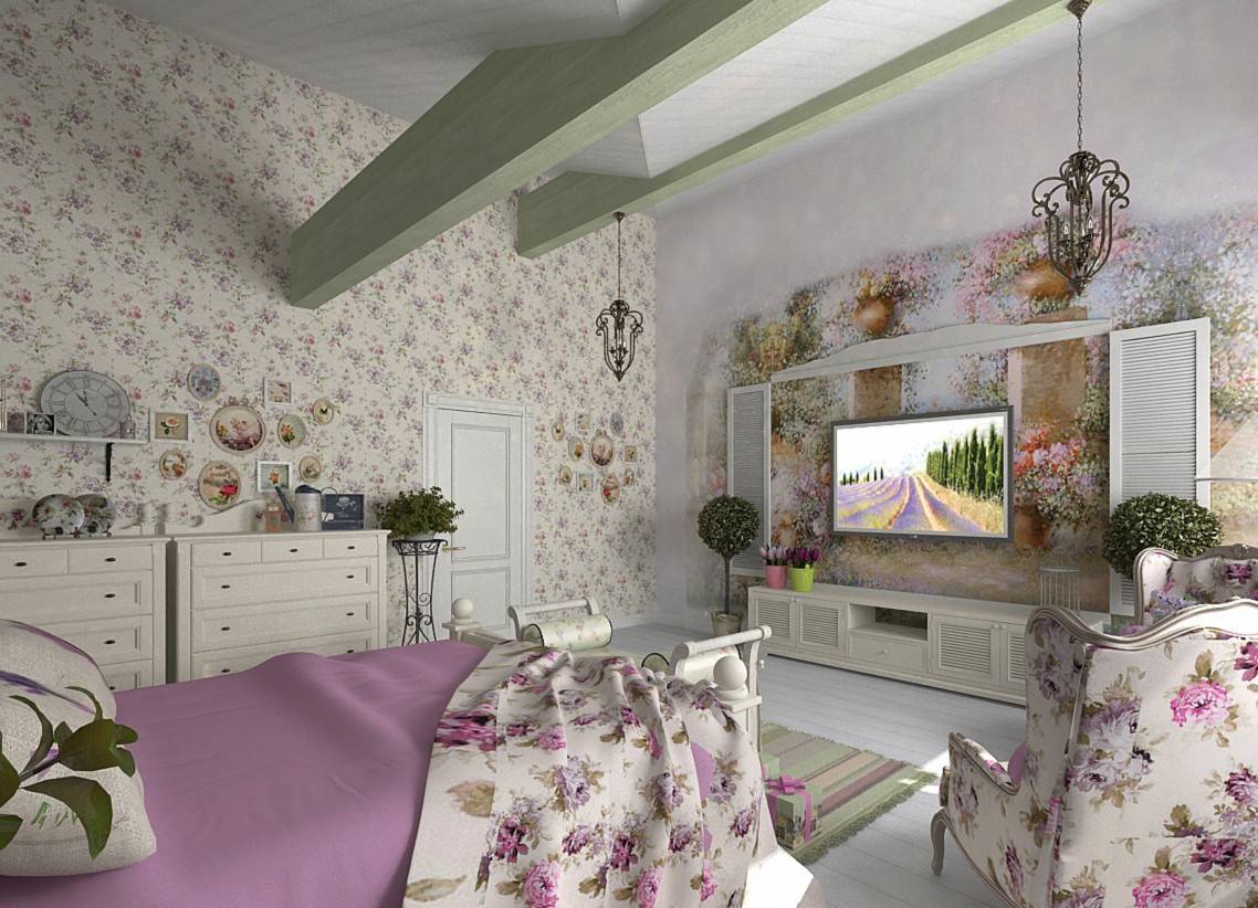 Спальня в стиле прованс: фото интерьера с красивыми, обоями, шторами и мебелью
