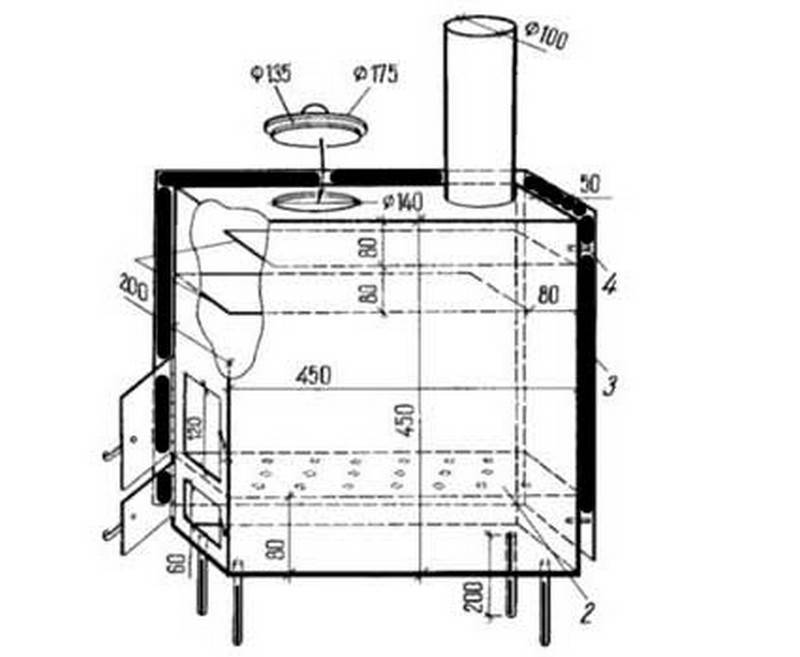 Печь буржуйка чертежи с размерами из металла