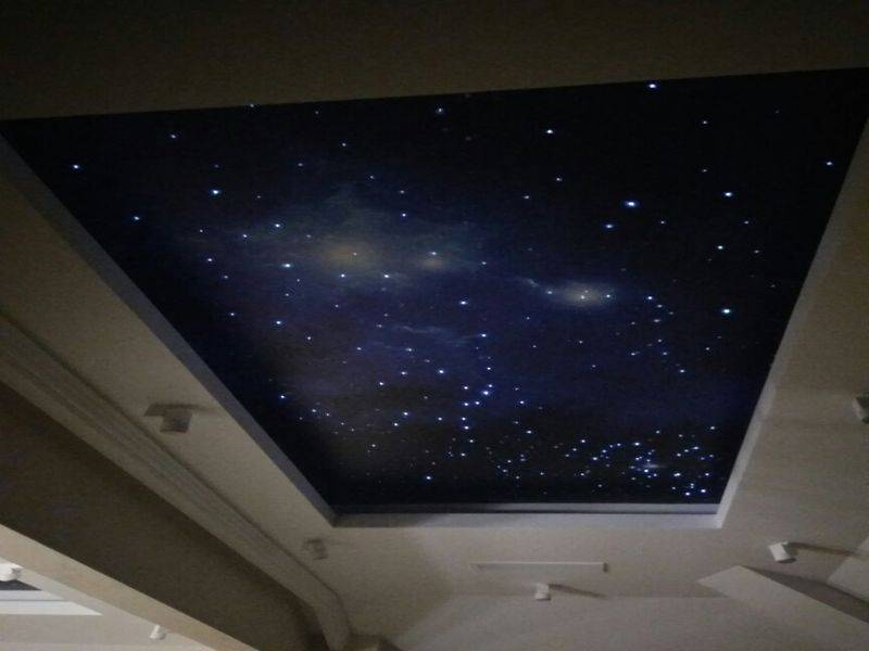 Звездное небо: натяжной потолок с рисунком, фотографии и видео