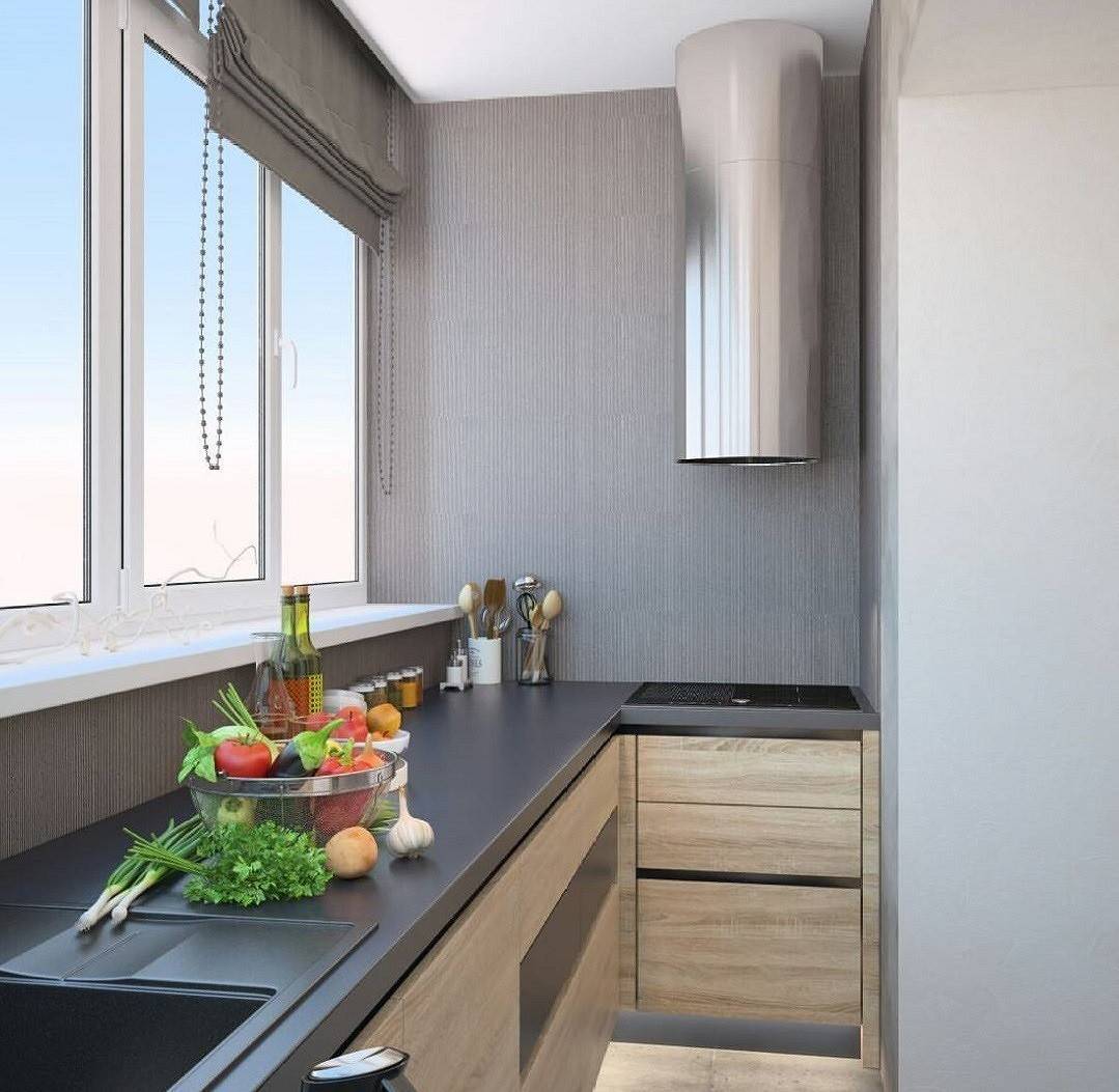 Дизайн кухни, совмещенной с балконом, лоджией с окном: проект в студии - 41 фото