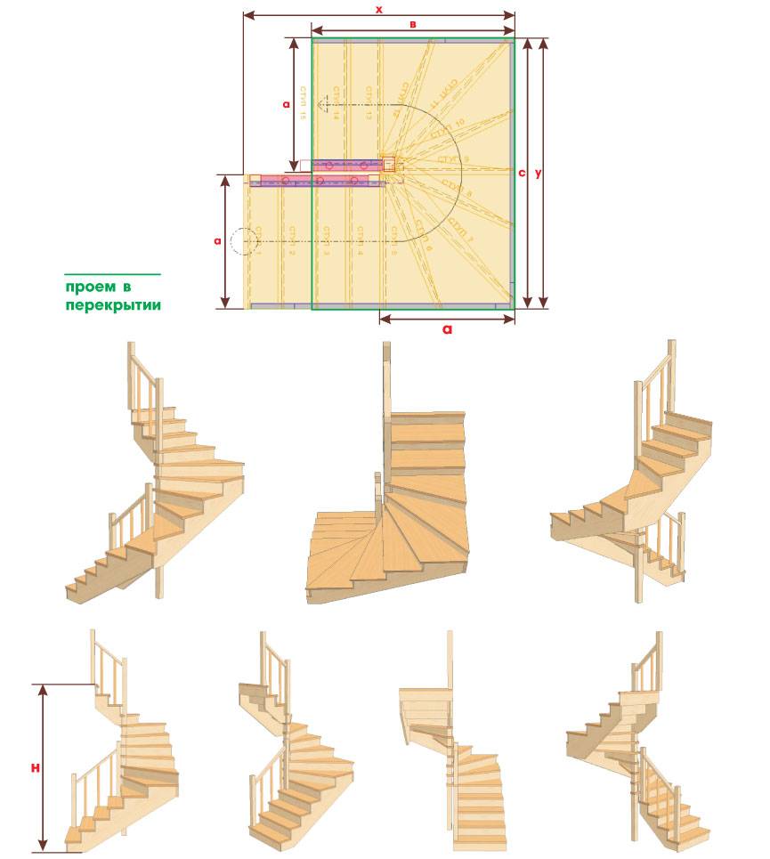 Лестница с забежными ступенями: виды конструкций, расчет и монтаж