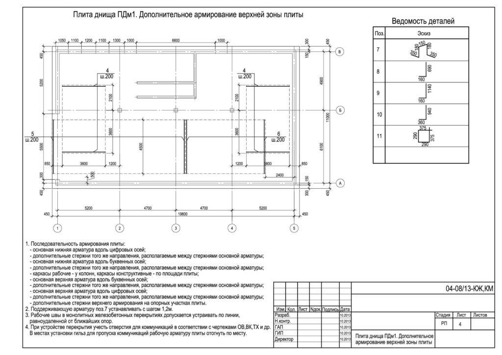 Дополнительное армирование плит перекрытий чертеж