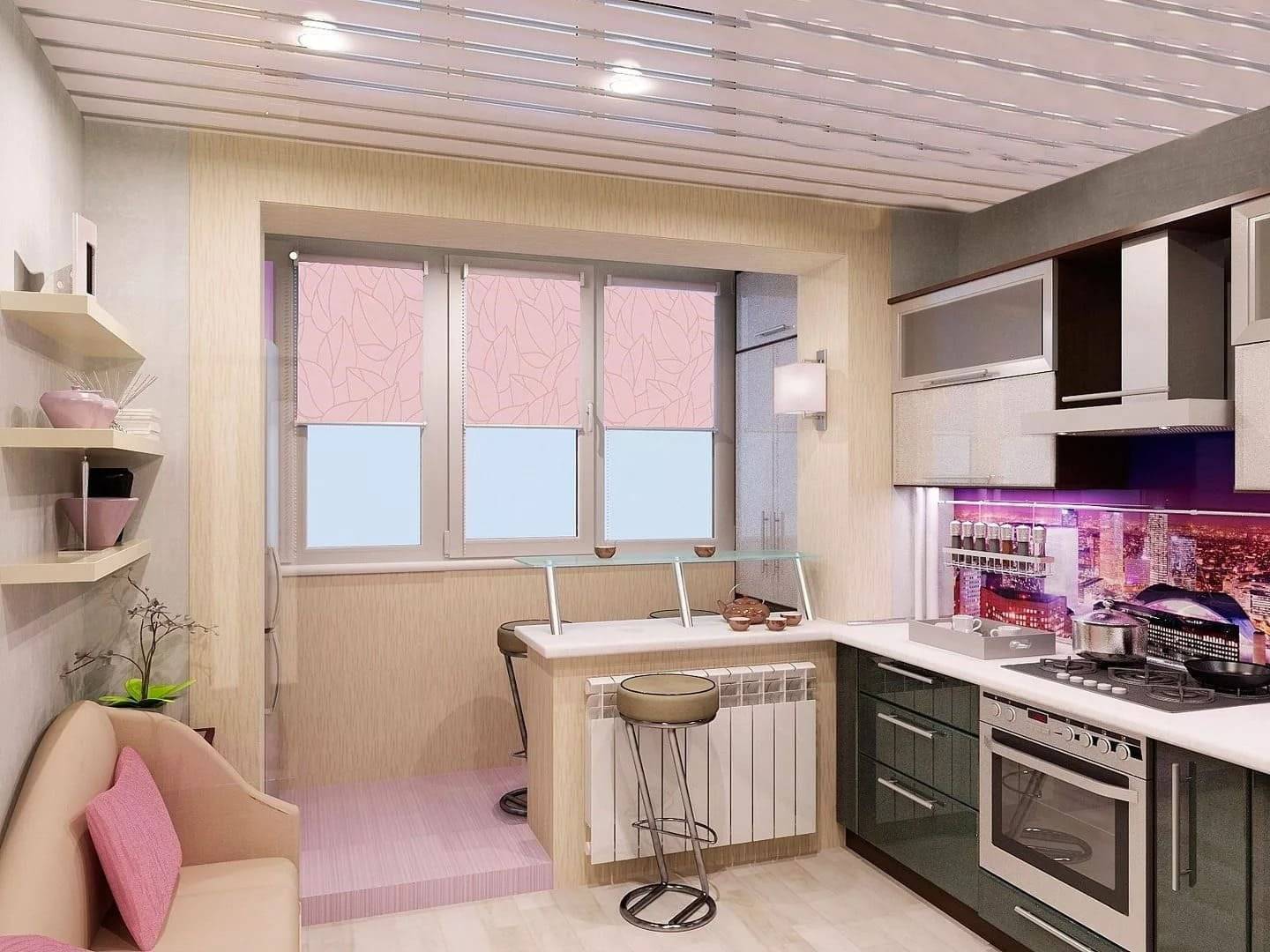 Дизайн узкой кухни с окном и балконом в конце: как обустроить
 - 28 фото