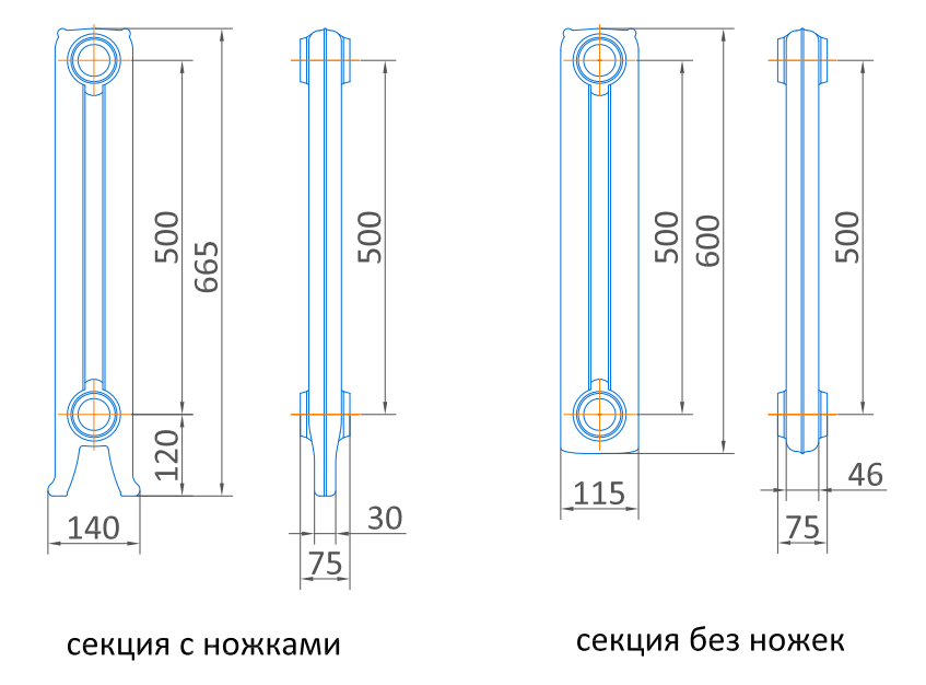 Теплоотдача радиаторов отопления таблица