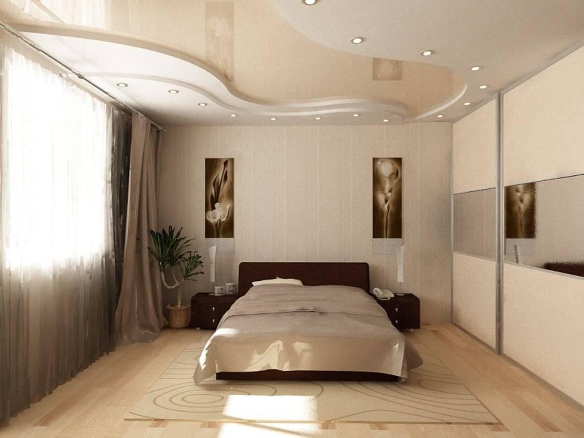 Преимущества гипсокартона для отделки потолка спальни, разновидности и стилевые решения потолочных конструкций - 27 фото