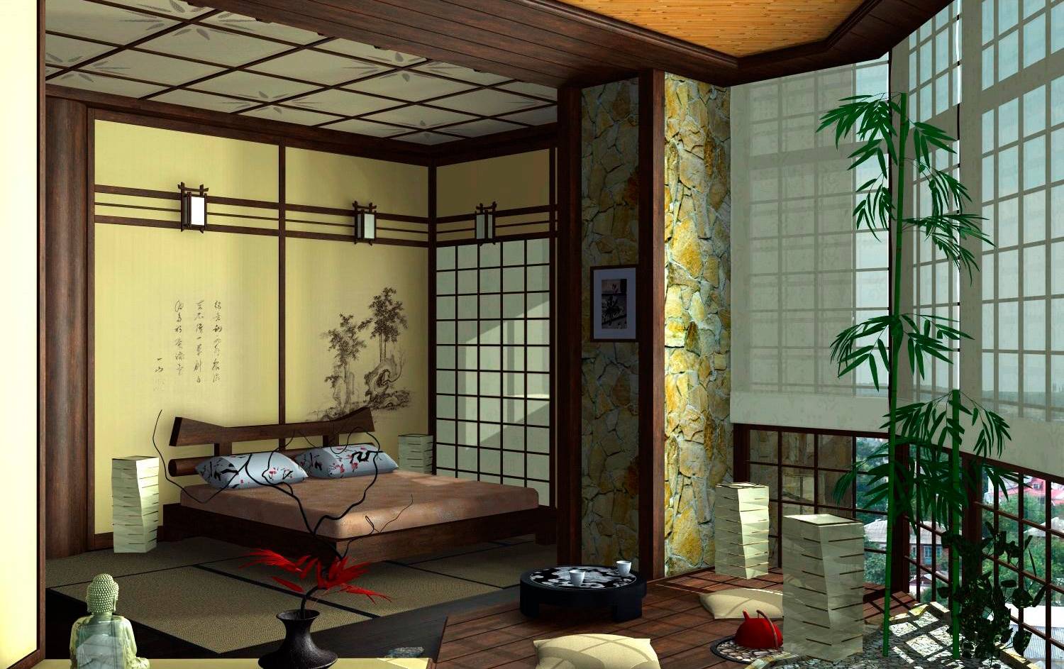 Гостиная в японском стиле — 50 фото интерьеров