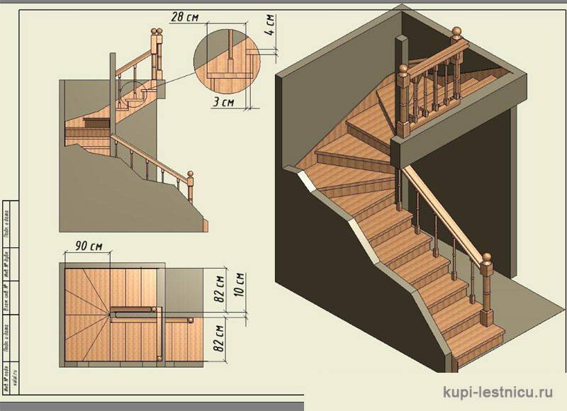 3d расчет лестницы с забежными ступенями 180 градусов - онлайн калькулятор | perpendicular.pro