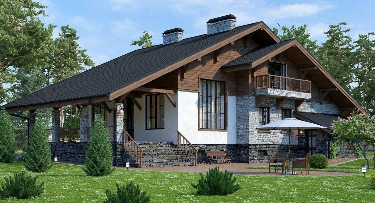 Дом в стиле шале - особенности конструкции, практичность и функциональность загородного дома (фото + видео)
